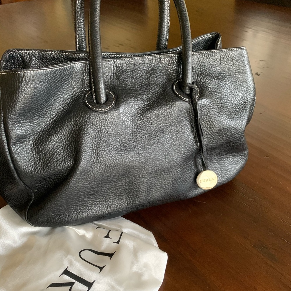 Furla black leather satchel bag